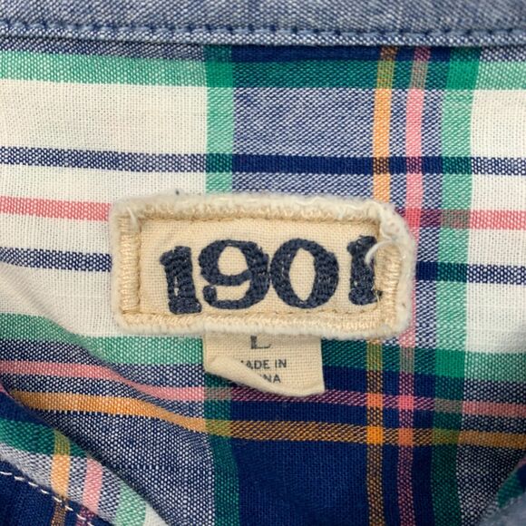 1901 Shirt Mens L Large Plaid Short Sleeve Collared Cotton Pocket Button Up - Picture 4 of 11